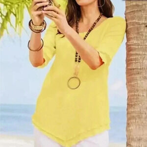 Soft Surroundings Womens Small Yellow Siesta Key Layered Gauze Tunic Top    #165